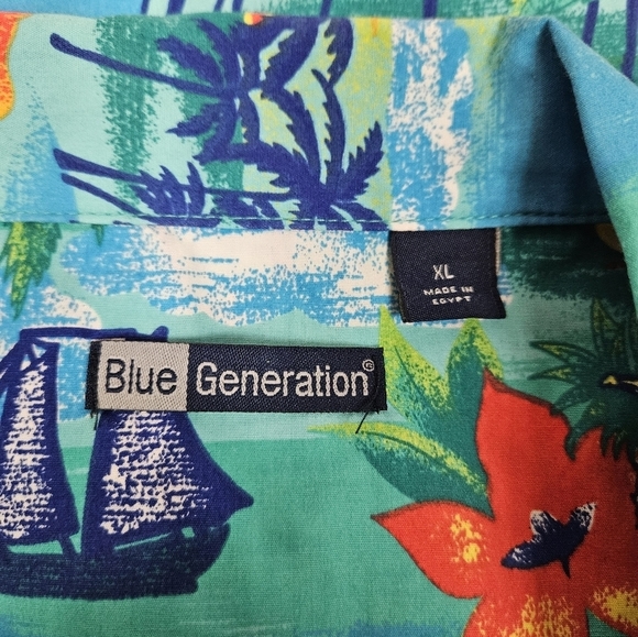 Blue Generation Colorful Tropical Button Front Hawaiian Shirt Size XL Men's F71 - Picture 9 of 11